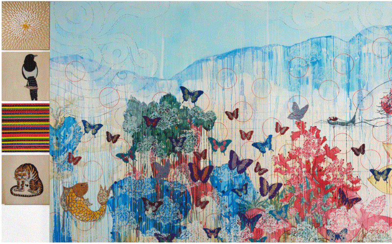 Accoring to the artist statement of Kim Hee-Sook, she has taken the subject of Korean historical landscape painting which were typically made only by men